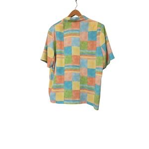 Alia Womens Pastel Geometric Block Print Short Sleeve Button Down Shirt Size 16